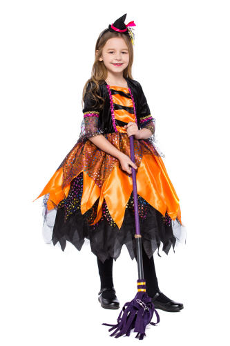 Orange Halloween Witch Costume Mardi Gras Cosplay Fancy Dress for Girl PQPS8535