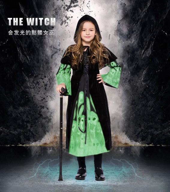 Glow In Dark Halloween Witch Costume For Girl PQPS1365