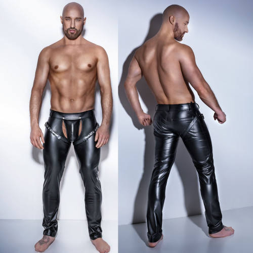 Men Sexy Black Faux Leather Pants PQX6722