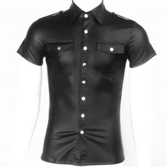 Sexy Black Patent Leather Shirts For Men Nightclub Wear PQXX6024