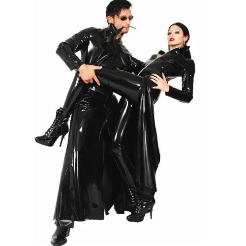 Movie The Matrix Prop Suit Black Faux Leather Windbreak PQXX637