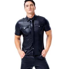 Men's Faux Leather Causal Shirts PVC Tops PQX6024