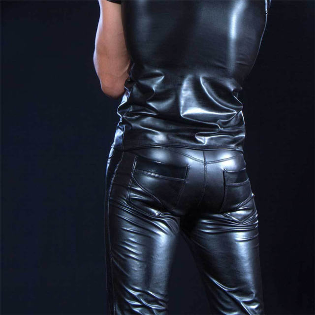 Men's Sexy Faux Leather Pants Stage Performance Skinny Clothing PQX6000