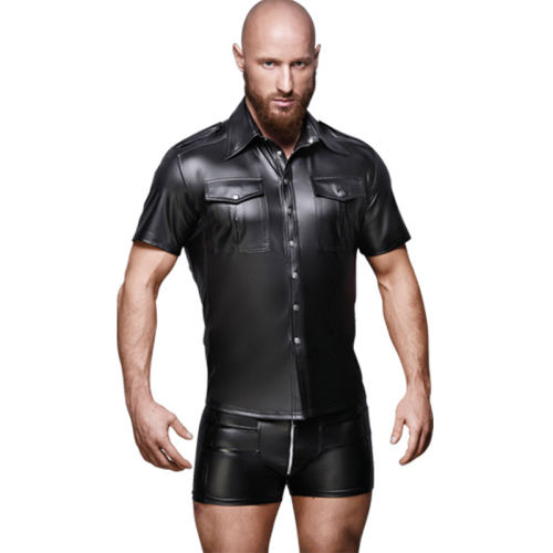 Sexy Black Patent Leather Shirts For Men Nightclub Wear PQXX6024