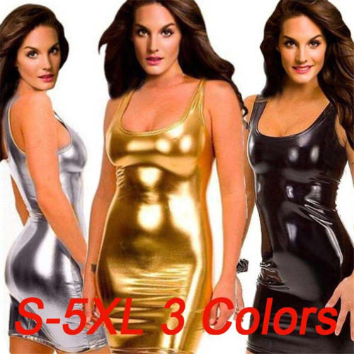 Shiny Patent Leather Bodycon Mini Dresses for Women PQX4083