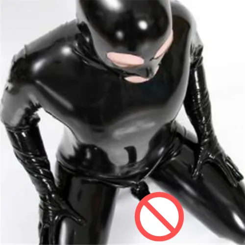 Black Faux Leather Zentai Fetish Club Wear Catsuit For Men PQX1231