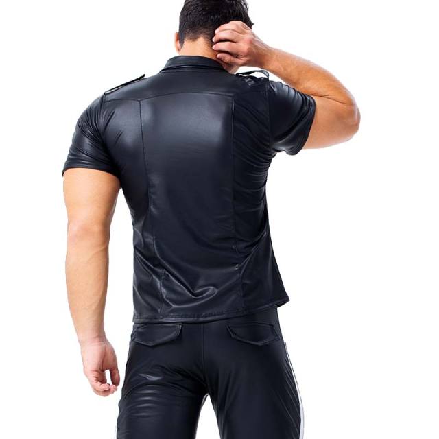 Men's Faux Leather Causal Shirts PVC Tops PQX6024