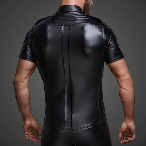 Sexy Black Patent Leather Shirts For Men Nightclub Wear PQXX6024
