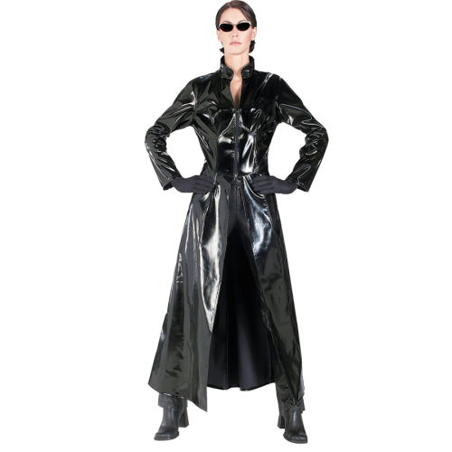 Movie The Matrix Prop Suit Black Faux Leather Windbreak PQXX637