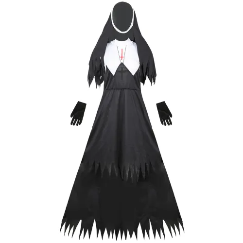 Black Nun Stage Show Costume Vampire Fancy Dress for Women PQMR4551