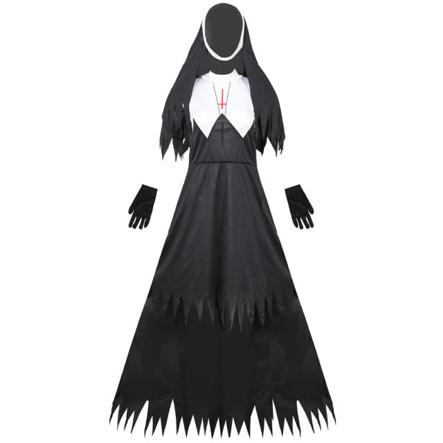 Black Nun Stage Show Costume Vampire Fancy Dress for Women PQMR4551