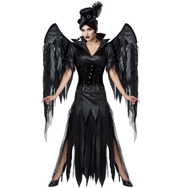 Halloween Black Angel Costume For Women Devil Cosplay Fancy Dress PQMR9086