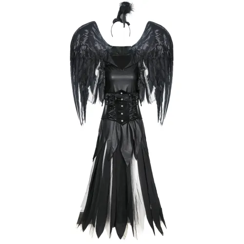 Halloween Black Angel Costume For Women Devil Cosplay Fancy Dress PQMR9086