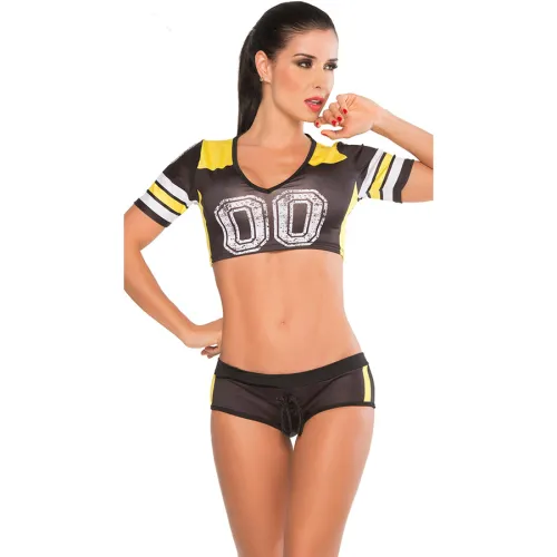 Black Color Sexy Football Baby Cheerleader Costume For Women PQMR7064B