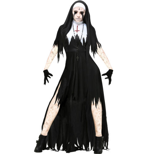 Black Nun Stage Show Costume Vampire Fancy Dress for Women PQMR4551