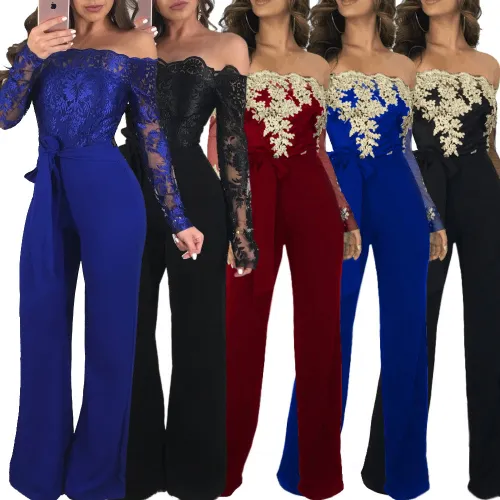 Autumn Lace Wide Leg Jumpsuit Fashion Spring European Streetwear PQSJ3227