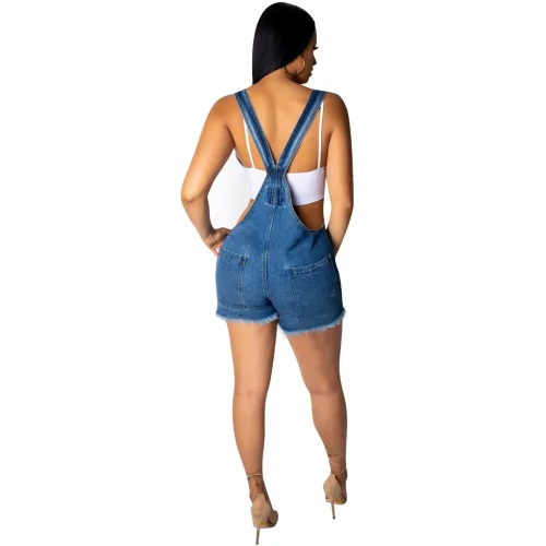 Blue Jeans Costume Hip Pop Denim Overalls For Women PQQM3668
