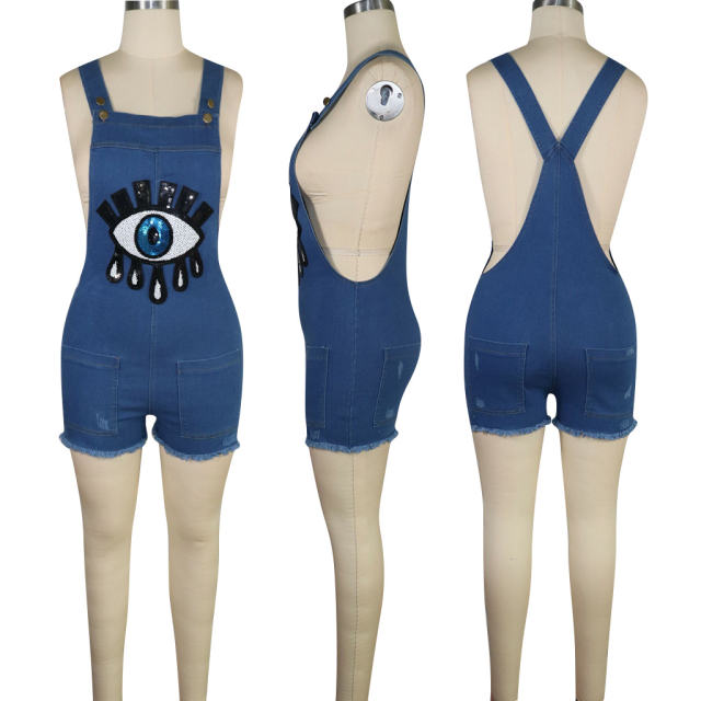 Blue Jeans Costume Hip Pop Denim Overalls For Women PQQM3668