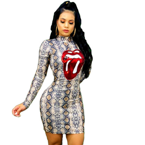 Sexy Python Print Mini Dress for Women Night Club Wear PQQM3674