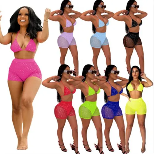 Women Bikini Tops Two Piece Short Pants Plus Size Trendy Clothing PQQM3694