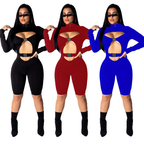 Sexy Women Sport Tracksuits Solid Color Jumpsuit Night Club Wear PQQM3680