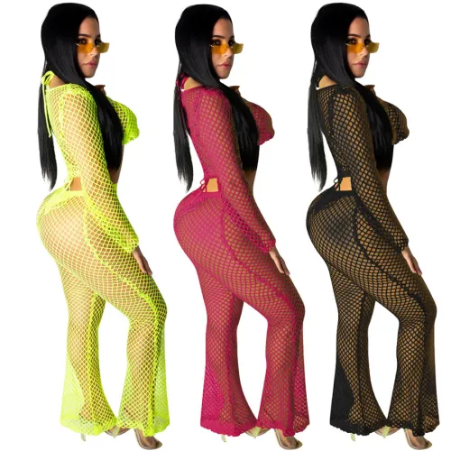 Fashion Two Piece Sets Summer Women Mesh Two Piece Pants PQQM3738