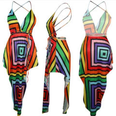 Beach Club Wear Sexy Asymmetrical Rainbow Mini Dresses PQQM3739