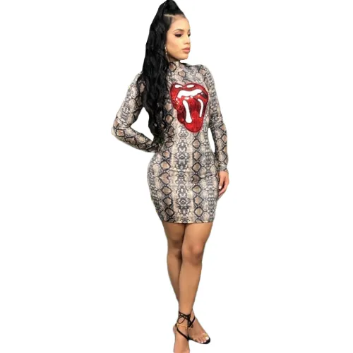 Sexy Python Print Mini Dress for Women Night Club Wear PQQM3674