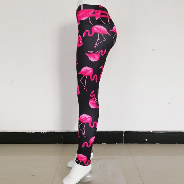 Flamingo Print Jogging Clothing High Waist Athletic Wear PQHY441