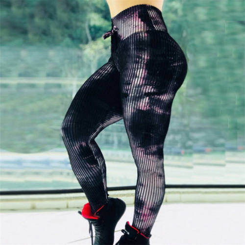 Sexy Stripe Printed Fitness Leggings Active Sport Wear Exercise Capris PQHY302A