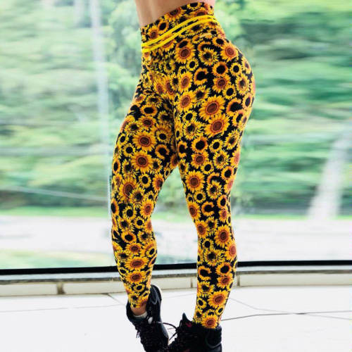 Sunflower Print Fitness Clothing Gym Wear For Women PQHYDZ12