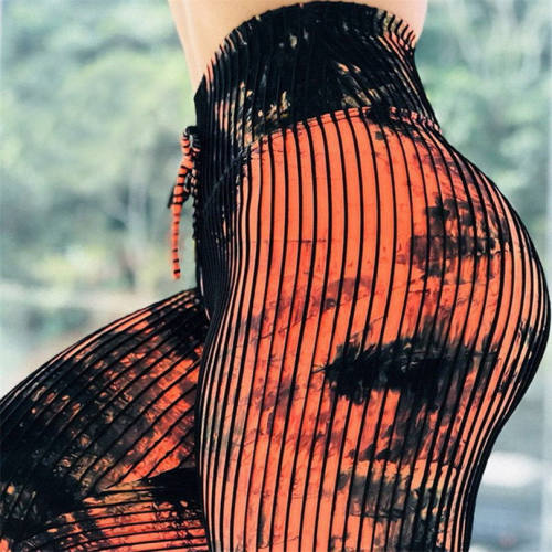 Female Yoga Outfits Sexy Stripe Printed Fitness Leggings Active Sport Wear PQHY302B