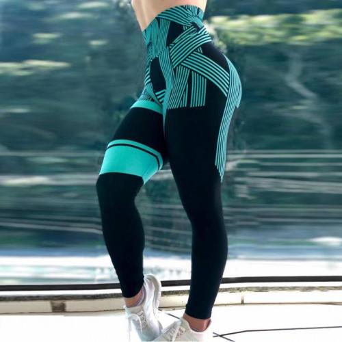 Women Stripe Print Jogging Clothing Ourdoor Lady Exercise Capris PQHY505A