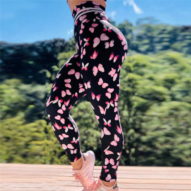 Butterfly Print Fitness Clothing High Waist Yoga Pant PQHYDZ06