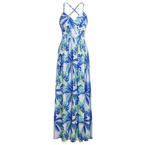 V-Neck Fashion Bohemian Dresses Summer Spaghetti Strap Maxi Dress PQ22020E