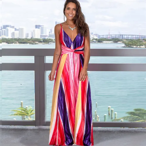 Summer Vacation Outfits Floral Printed Casual Dresses PQ22835H
