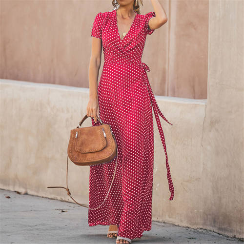 Summer Maxi Dresses Women Fashion Polka Dot Streetwear PQ22016