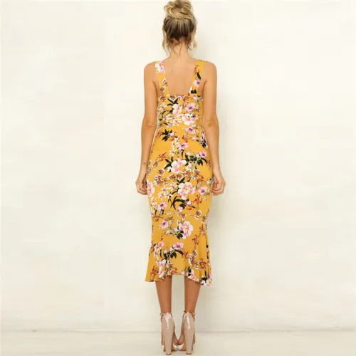 V-neck Women Casual Dresses Spaghetti Strap Beach Break Clothes PQ22021D
