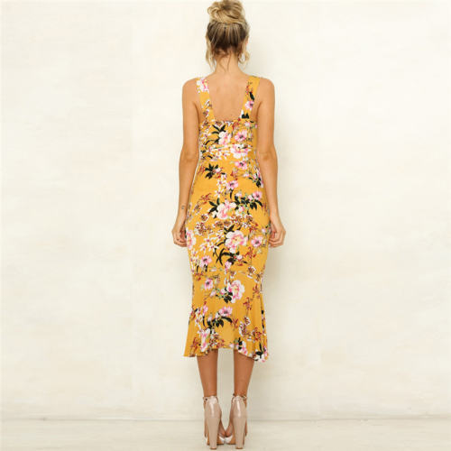 V-neck Women Casual Dresses Spaghetti Strap Beach Break Clothes PQ22021D