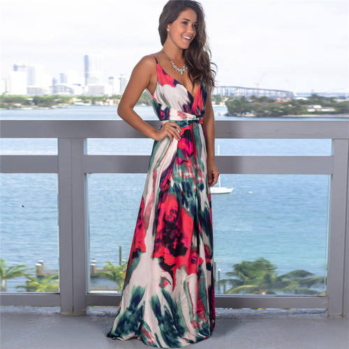 Female Boho Dress Sleeveless Floral Printed Casual Dresses PQ22835D