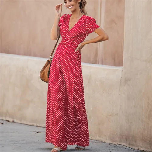 Summer Maxi Dresses Women Fashion Polka Dot Streetwear PQ22016