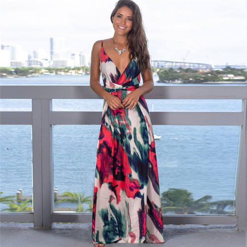 Female Boho Dress Sleeveless Floral Printed Casual Dresses PQ22835D