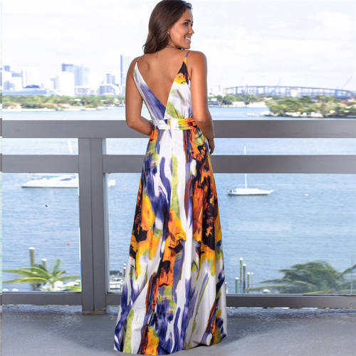 High Split Fashion Apparel Floral Printed Casual Dresses PQ22835J