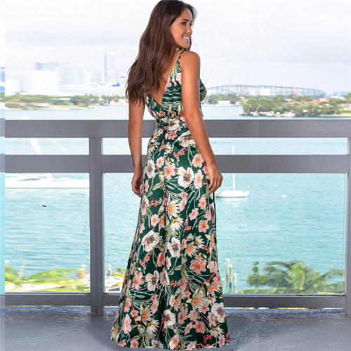 Floral Printed Casual Dresses Maxi V-Neck Sexy Maxi Dress PQ22835G