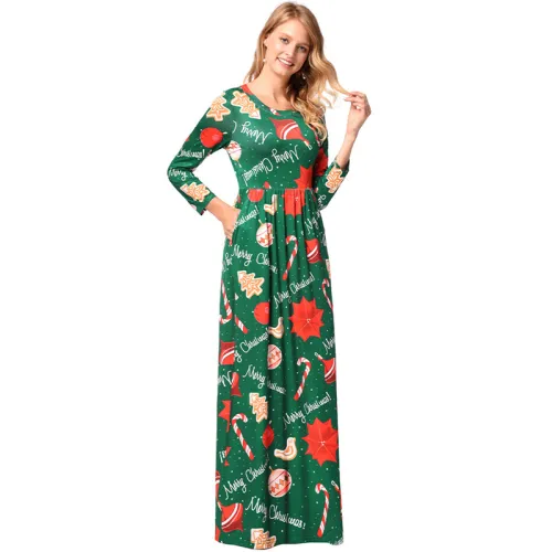 Printing Long Sleeve Maxi Dresses Ugly Christmas Dress PQR1208