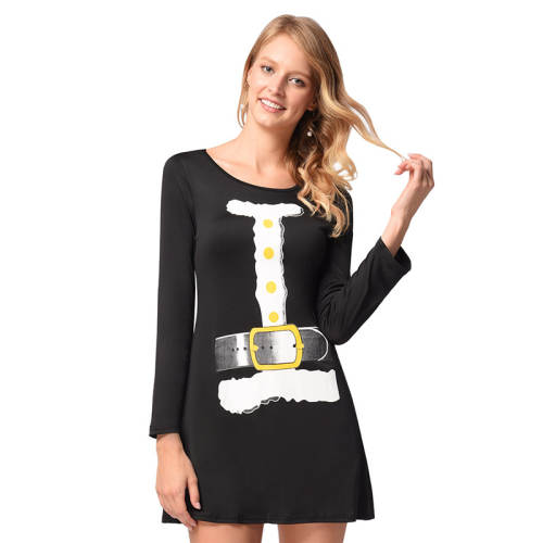 Merry Christmas Casual Dresses Women Cartoon Printed Day Dress PQRYG1258B