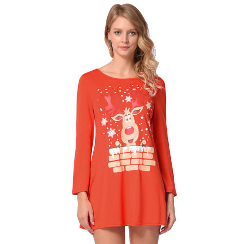 Women Reindeer Print Day Dresses Merry Christmas Mini Dress PQRYG1259A