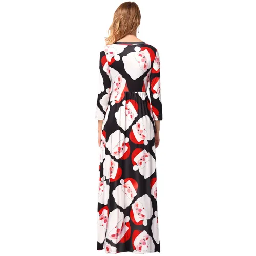 Candy Printed Santa Costume Long Sleeve Maxi Dresses PQR1199