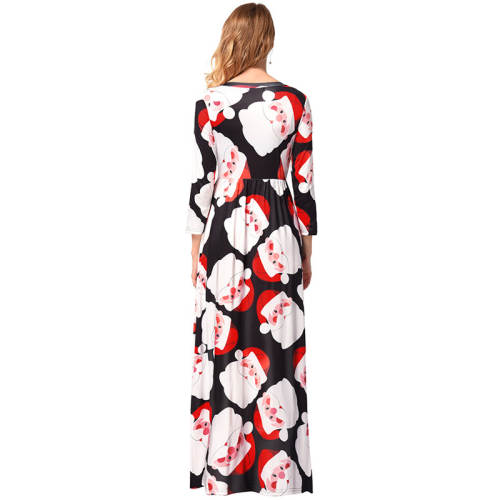 Candy Printed Santa Costume Long Sleeve Maxi Dresses PQR1199