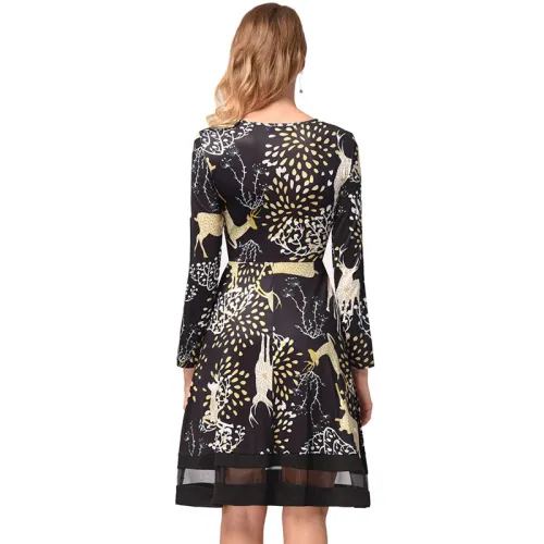 Christmas Print Vintage Dress for Women A-line Party Dresses PQRYG1209
